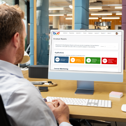 Employer reviewing learner progress on Bud