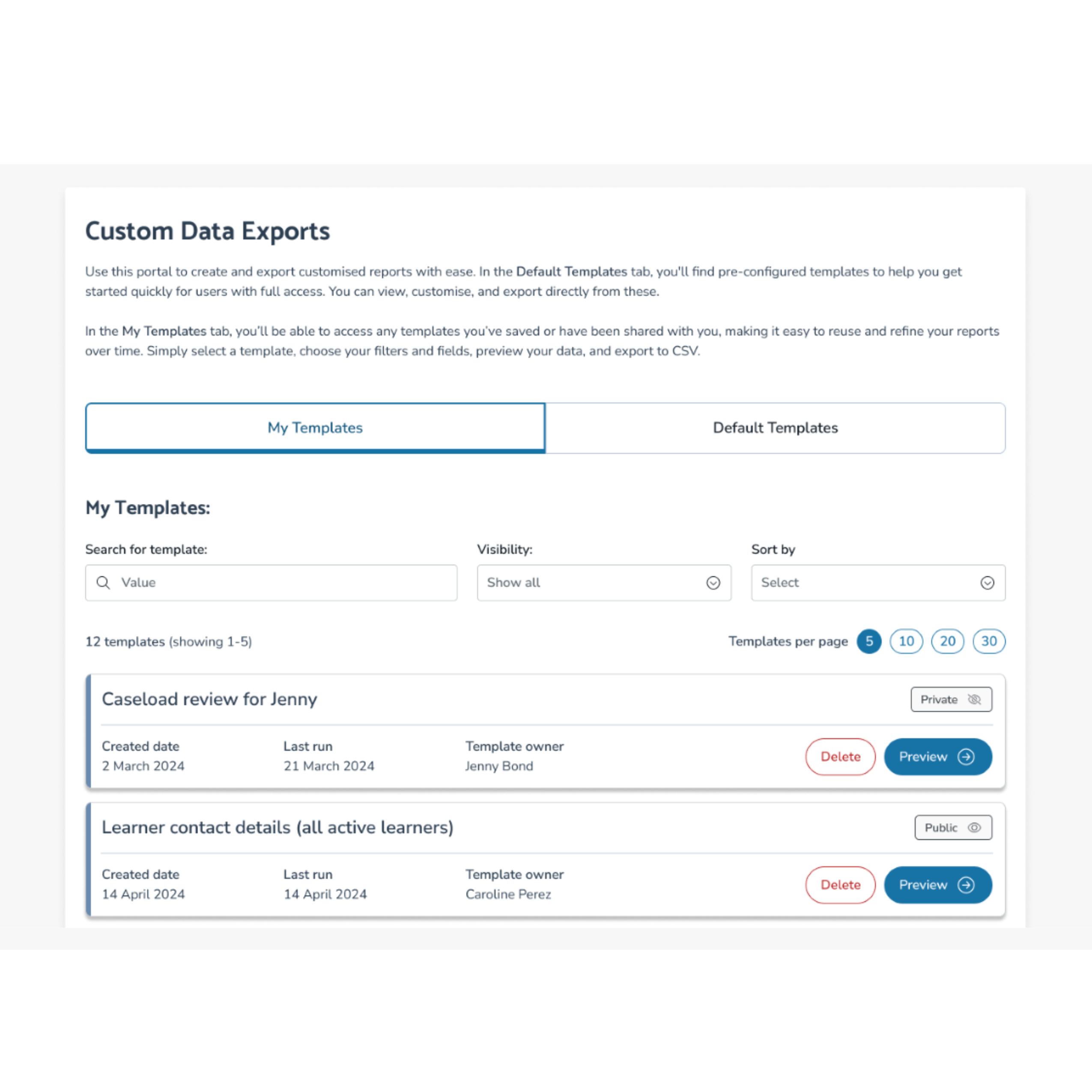 Custom data exports